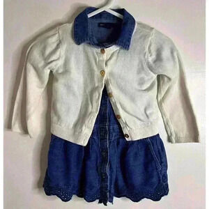 Baby Gap Girl’s Denim Dress and Carters White  Cotton Sweater 12-18 months